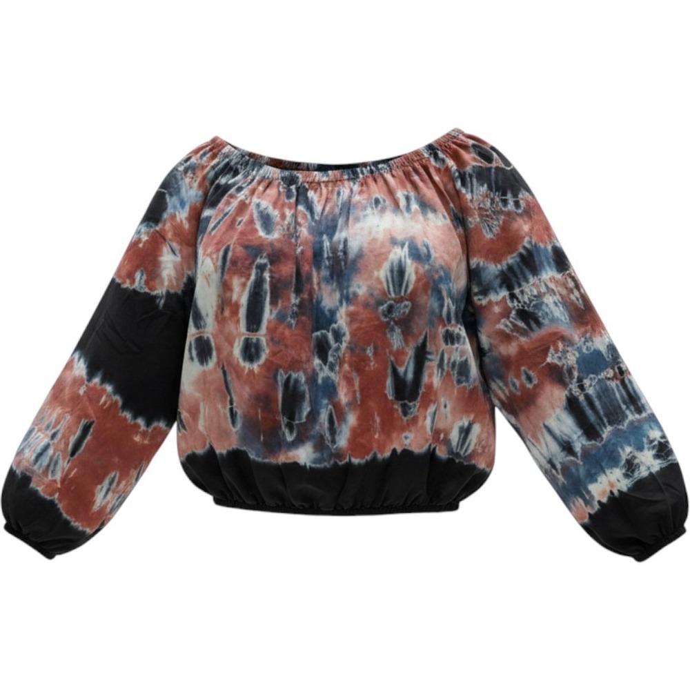 YFB Young Fabulous & Broke Tie-Dye Blouse Relaxed Boho V-Neck Long Sleeve